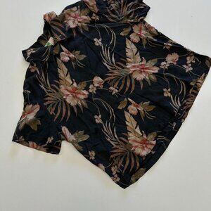 Vintage 90s Hawaiian shirt Oversized Floral Navy  Kula kula Large 100% Silk
